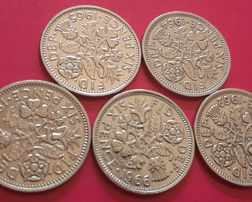 1962～1966年 アンティーク イギリス 英国 ラッキー6ペンスコイン 5枚