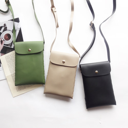 サイド編み上げデザイン シンプル レザー調 スマホポシェット スマホショルダー 3色展開 1枚目の画像