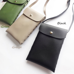 サイド編み上げデザイン シンプル レザー調 スマホポシェット スマホショルダー 3色展開 3枚目の画像