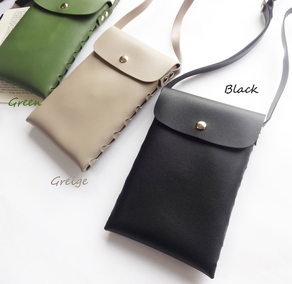 サイド編み上げデザイン シンプル レザー調 スマホポシェット スマホショルダー 3色展開 3枚目の画像