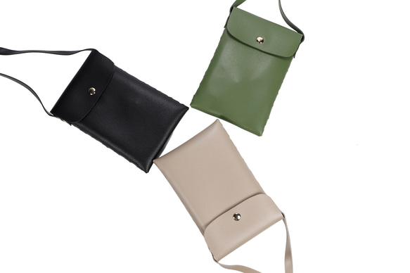 サイド編み上げデザイン シンプル レザー調 スマホポシェット スマホショルダー 3色展開 10枚目の画像