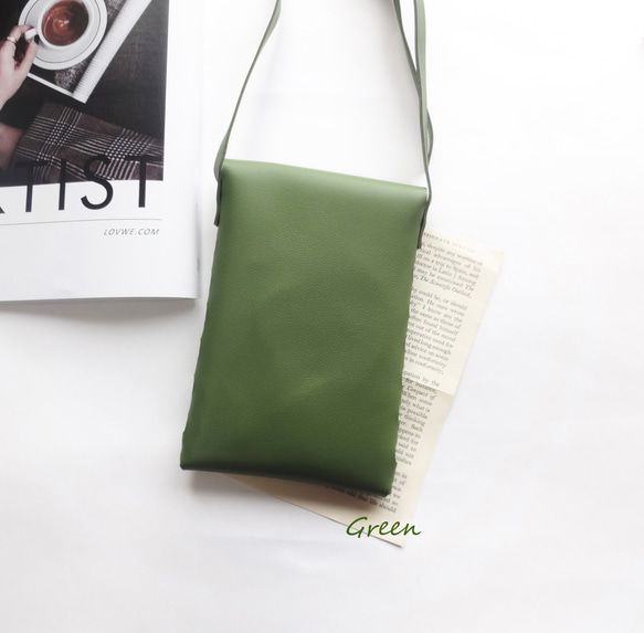 サイド編み上げデザイン シンプル レザー調 スマホポシェット スマホショルダー 3色展開 9枚目の画像