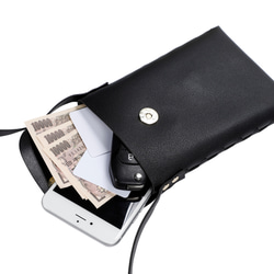 サイド編み上げデザイン シンプル レザー調 スマホポシェット スマホショルダー 3色展開 4枚目の画像