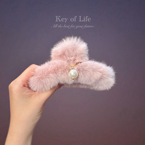 ハンドメイド♡♡ファーバンスクリップ♡Fancyピンクギンガム ハンドメイド♡♡ファーバンスクリップ♡Fancyピンクギンガム