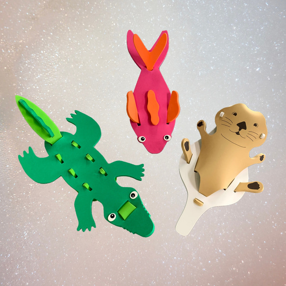 聖誕禮物 【3D立體動物組合】 享受DIY樂趣 (鱷魚/水獺/魚) 第1張的照片