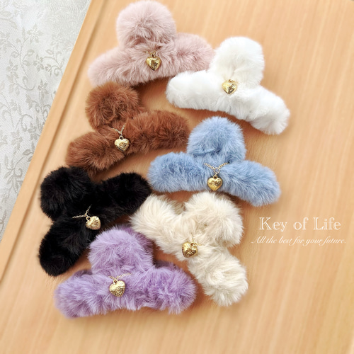 Key of Life☆秋冬ブルーラビットファー☆おしゃれ バンスクリップ