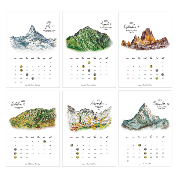 Mountains Calendar 2023 壁掛けホルダー付き　山のカレンダー 3枚目の画像