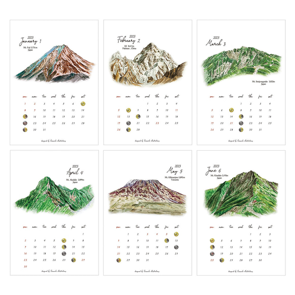 Mountains Calendar 2023 壁掛けホルダー付き　山のカレンダー 2枚目の画像