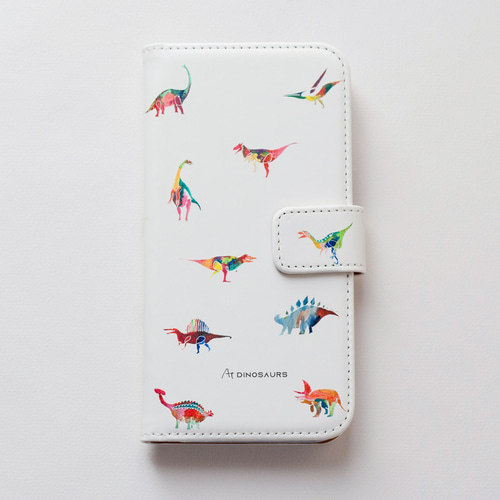 ほぼ全機種対応】大人のための恐竜スマホケース（白×キャメル）/AT053  