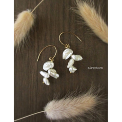 {14Kgf} 淡水パールのウィングピアス＊White Wing Earrings＊ 3枚目の画像