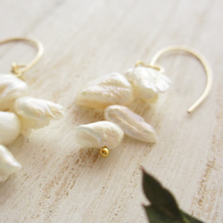 {14Kgf} 淡水パールのウィングピアス＊White Wing Earrings＊ 6枚目の画像