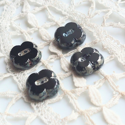 黒花　テーブルカット　チェコビーズCzech Glass Beads4個 2枚目の画像