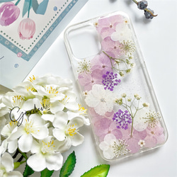 紫陽花押し花スマホケース*全機種対応*手帳型*iFace風*iPhone15 iPhone15Pro iPhone14 3枚目の画像