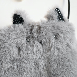 ねこちゃん　ファーポシェット　ファーサコッシュ（グレー） 2枚目の画像