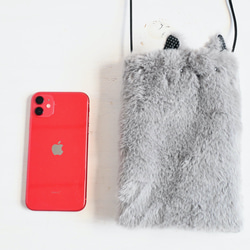 ねこちゃん　ファーポシェット　ファーサコッシュ（グレー） 3枚目の画像