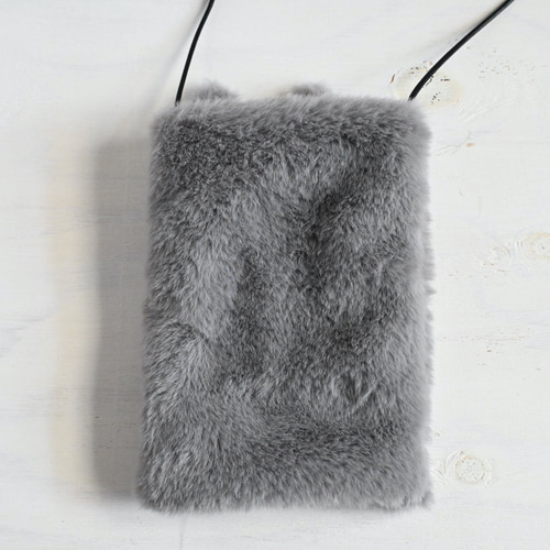 ねこちゃん ファーポシェット ファーサコッシュ（グレー） ポシェット