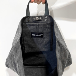 ASH-手做皮革碳灰色純棉帆布隨身手提/托特/筆電包 第5張的照片