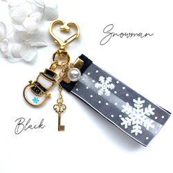 snowman＊雪の結晶リボンキーホルダー BLACK キーホルダー miasnow..y