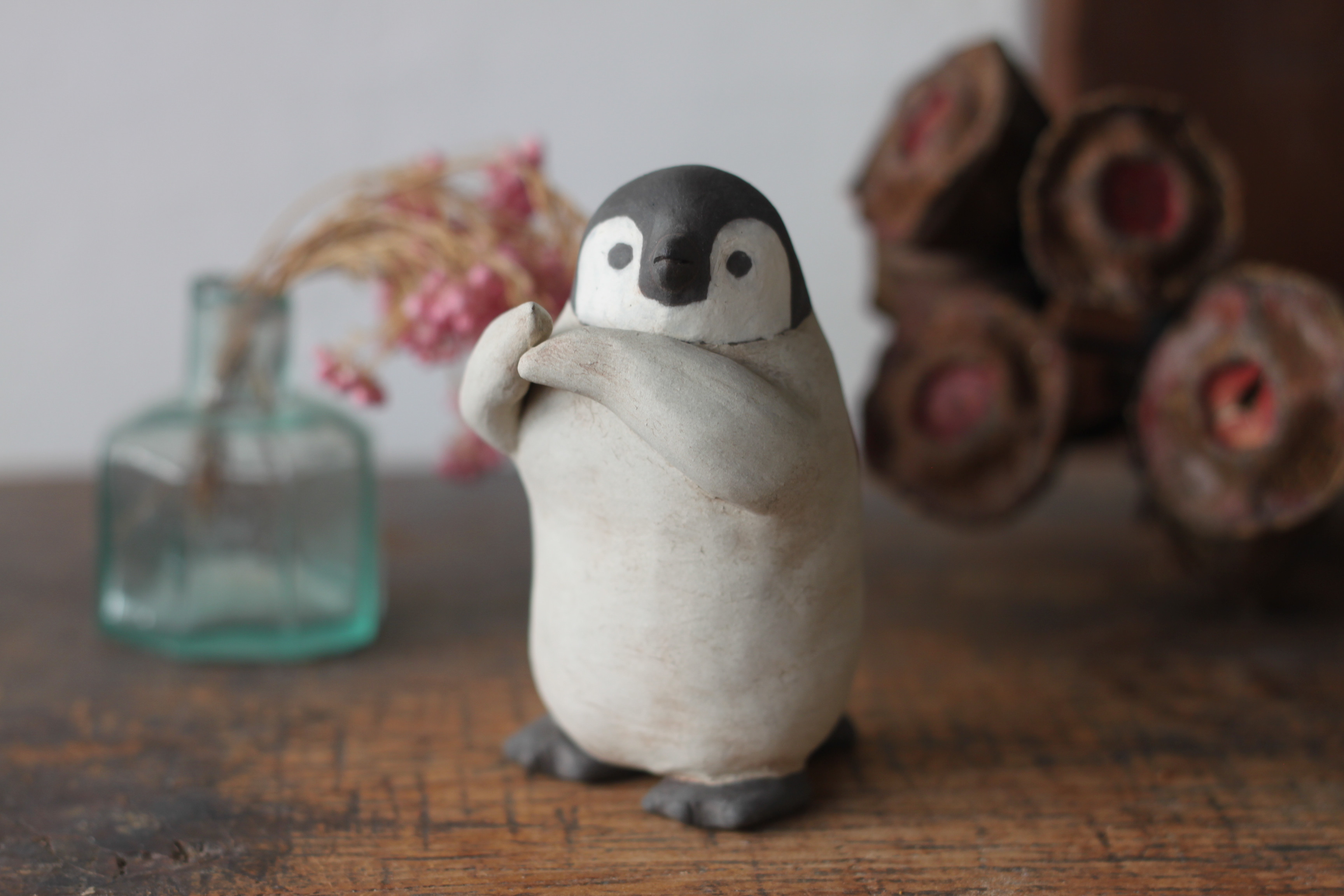 親子 陶器製ペンギンフィギュア