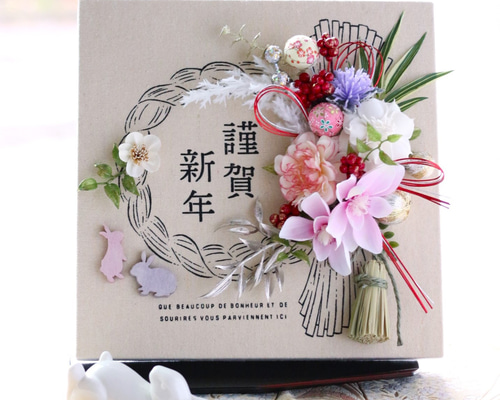 シーグラスアート♡うさちゃんからの「あけましておめでとう」♡　正月　迎春梅リース 門松」 お正月シーグラスアート - みにむの家 | minne byGMO