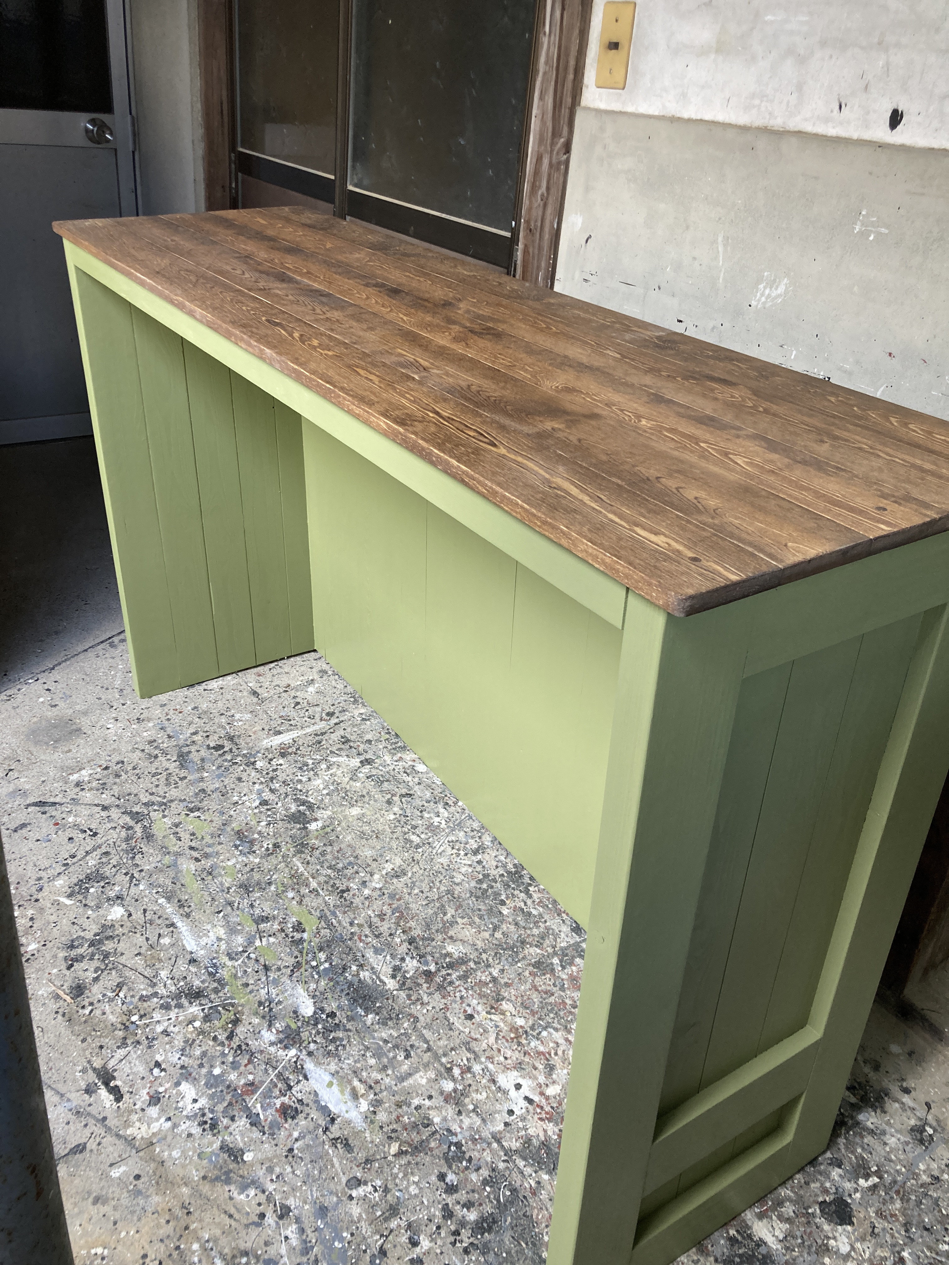 ［受注製作］☆オリーブグリーン☆受付カウンターテーブル　レジカウンター【1500】☆☆棚無し