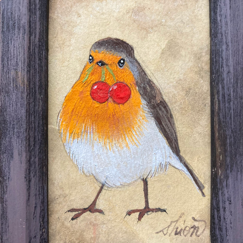 小さな絵画 コマドリ①/原画 かわいい クリスマス 鳥 絵画 紫苑 小さな絵画 コマドリ①/原画 かわいい クリスマス 鳥 絵画 紫苑