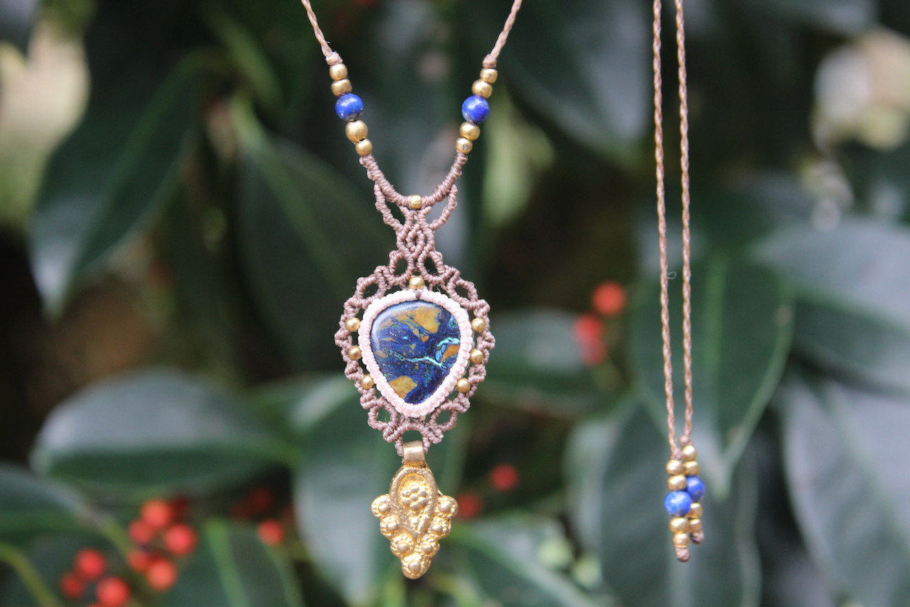 アズロマラカイト　マイクロ　マクラメ　ネックレス