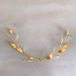 アメリカンフラワー 和装 ブライダル ウェディング ヘッドパーツ ヘアアクセサリー リーフ 成人式 ゴールド シンプル 2枚目の画像