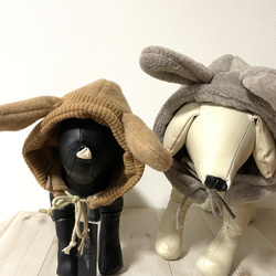 ❤︎犬用❤︎ バラクラバ風　ウサギさん帽子　M グレー 1枚目の画像