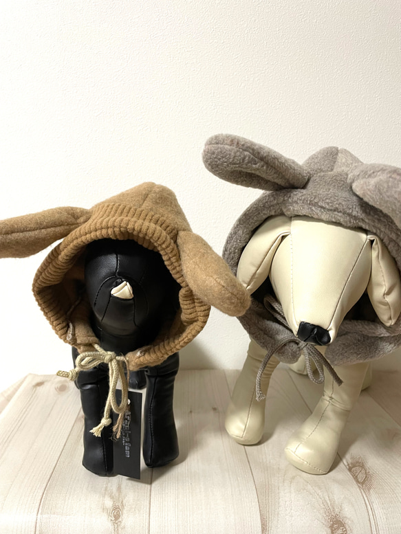 ❤︎犬用❤︎ バラクラバ風　ウサギさん帽子　M グレー 1枚目の画像