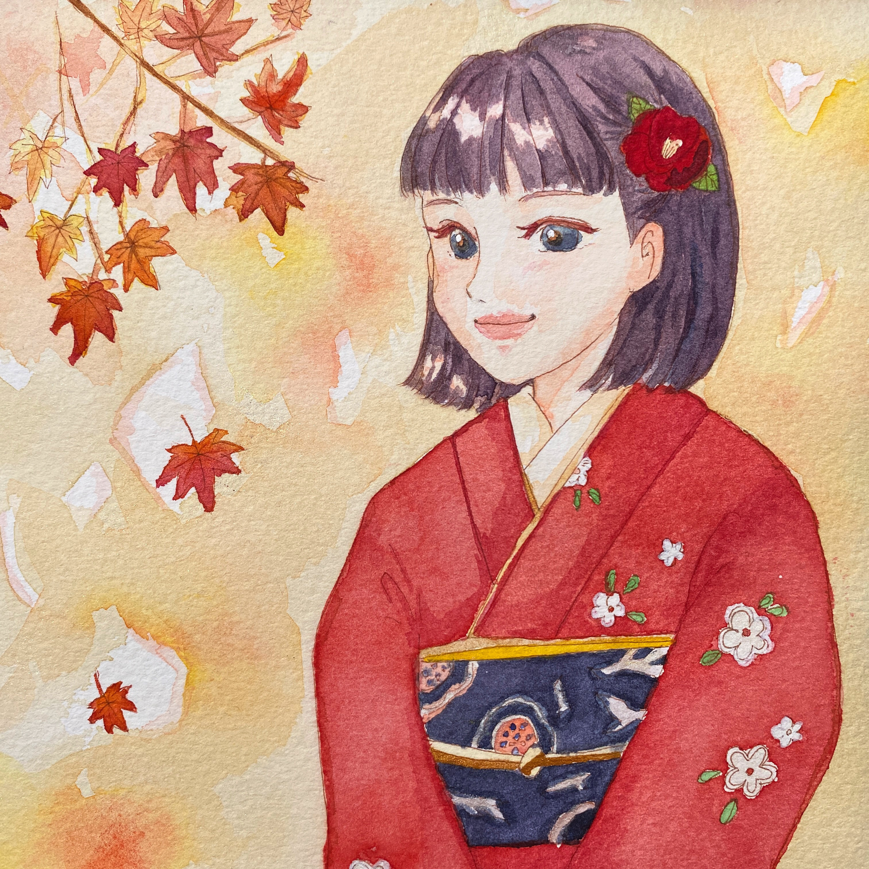 専用　画　美人画　原画　手描きイラスト　水彩画　和装　正月