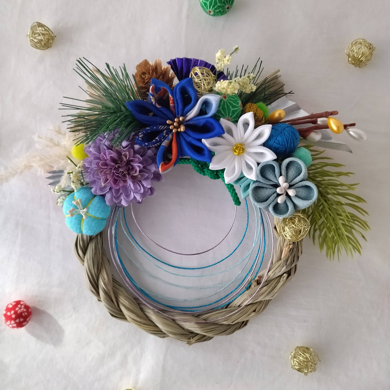 つまみ細工 萌華-moca-  しめ縄土台 わらルック お正月飾り つまみ細工 萌華-moca- 様専用 しめ縄土台 わらルック お正月