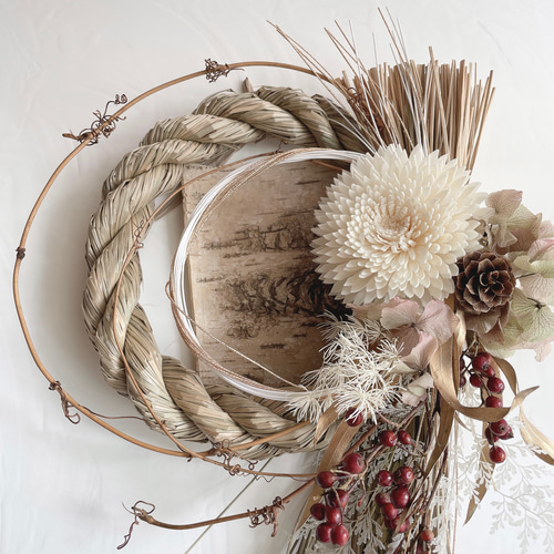 早割お正月2025】ホワイト&ゴールド＊華やかシックなしめ縄飾り  