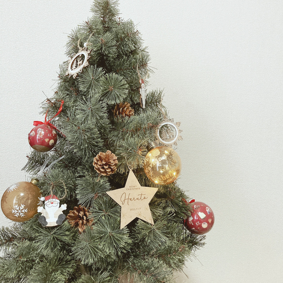 クリスマス オーナメント 星　スター 木製 名入れ 3枚目の画像