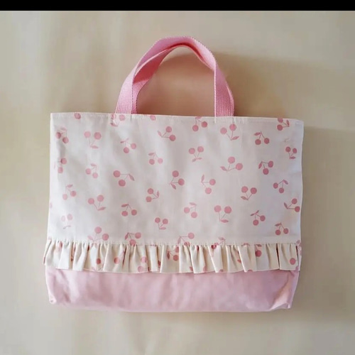 入園入学3点セット 女の子 ピンク さくらんぼ フリル レッスンバッグ