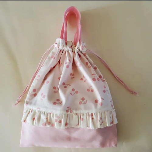 入園入学3点セット 女の子 ピンク さくらんぼ フリル レッスンバッグ