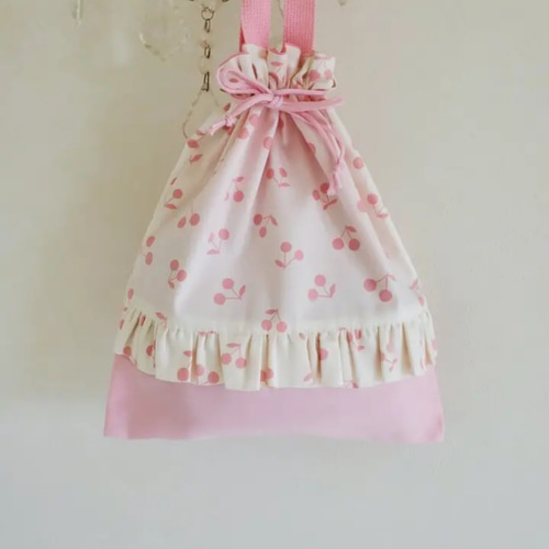 入園入学3点セット 女の子 ピンク さくらんぼ フリル レッスンバッグ