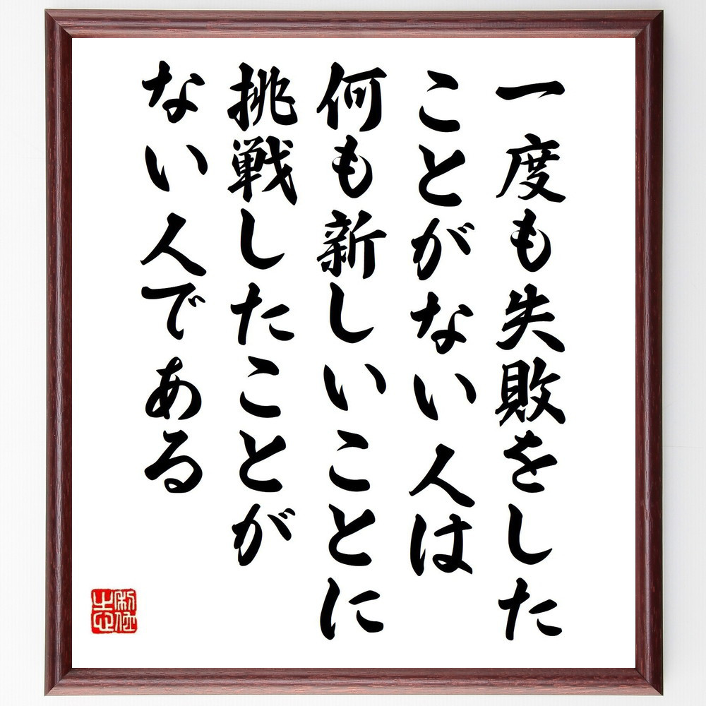 アインシュタインの名言「一度も失敗をしたことがない人は、何も新しいこ～」手書き書道色紙額／受注後の毛筆直筆（Y7622）