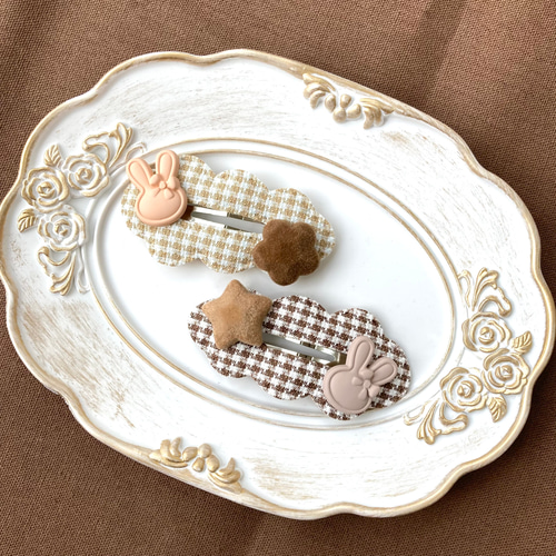 ハンドメイド♡♡ファーバンスクリップ♡♡Fancyギンガム