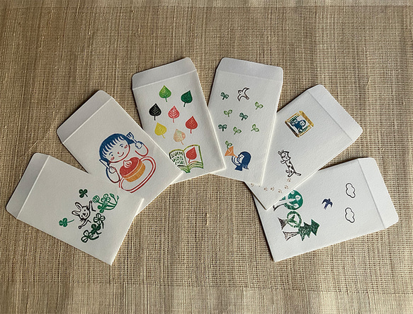 ぽち袋　選べる３枚セット　6種類の絵柄からお好みの３枚を選べます　　風合いのある上品なミニのし袋使用 1枚目の画像