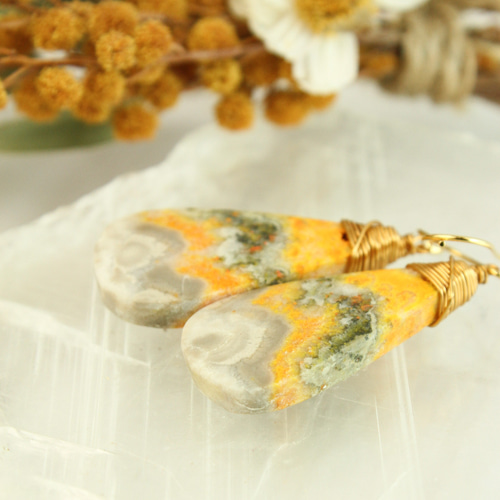 超希少石】大粒(30mm) バンブルビー・ジャスパー 耳飾り ピアス