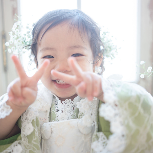 フラワーレース着物&リバーシブル被布set 七五三 3歳 女の子 753