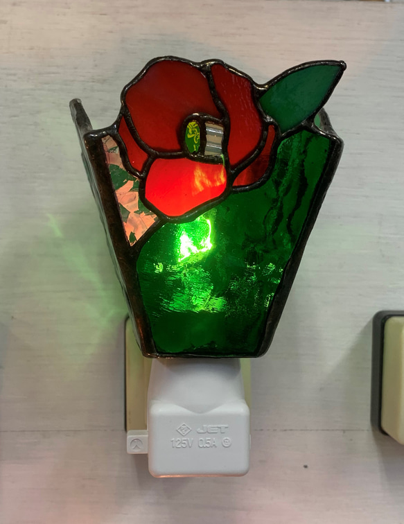 ステンドグラス ランプ 行灯 椿 ハンドメイド - フロアスタンド