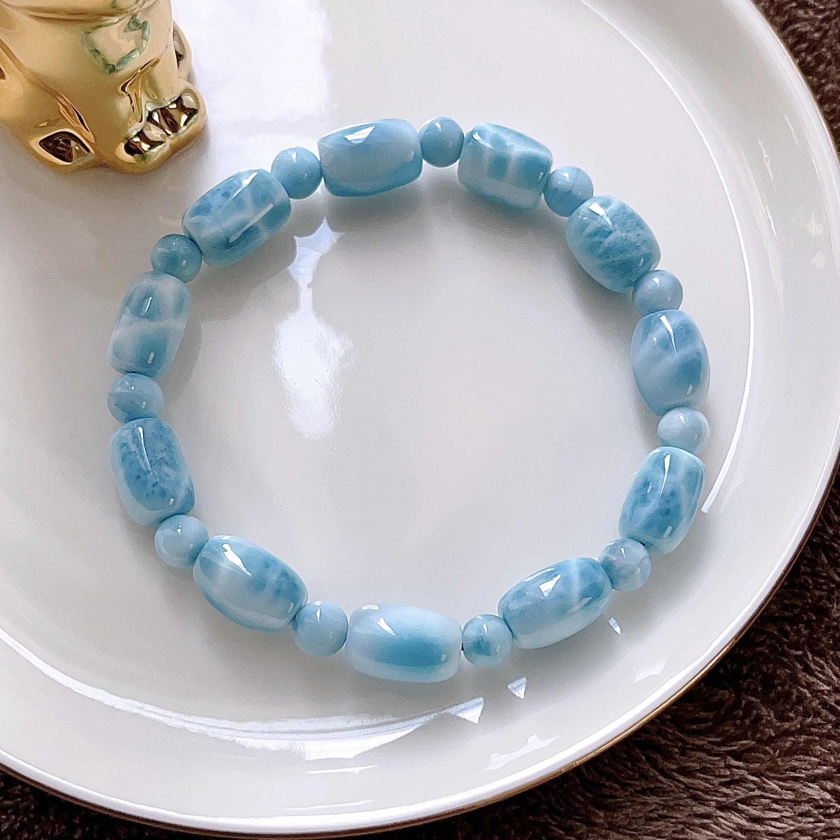 天然無処理　ラリマー  樽型　ブレスレット
N19875 天然無処理ラリマー 樽型ブレスレット 20.6g