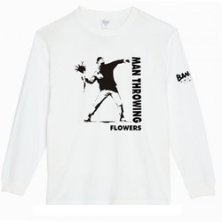 【XS～3XL/5.6ozバンクシー】花束を投げるbanksyロングTシャツロングスリーブ★おもしろロンT送料無料・新品 4枚目の画像