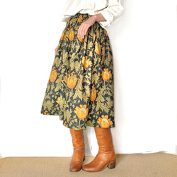 【人気】\\William Morris アネモネ柄//選べるゴムサイズのスカート(ORANGE ×BLACK) 2枚目の画像
