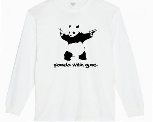 XS～3XL/5.6ozバンクシー】二丁拳銃パンダロングTシャツロングスリーブ