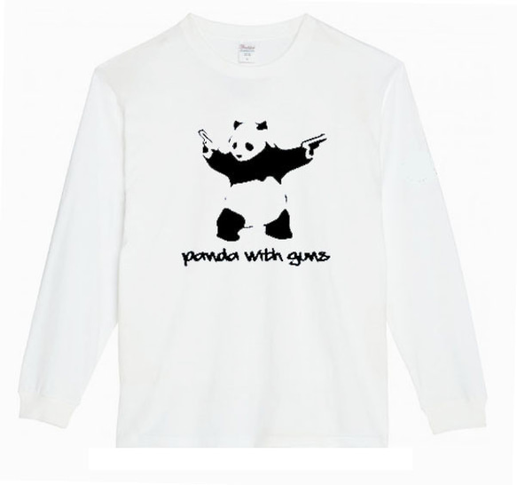 XS～3XL/5.6ozバンクシー】二丁拳銃パンダロングTシャツロングスリーブ