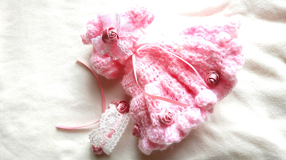 リカちゃん　手編み　ワンピース　ピンク 3枚目の画像