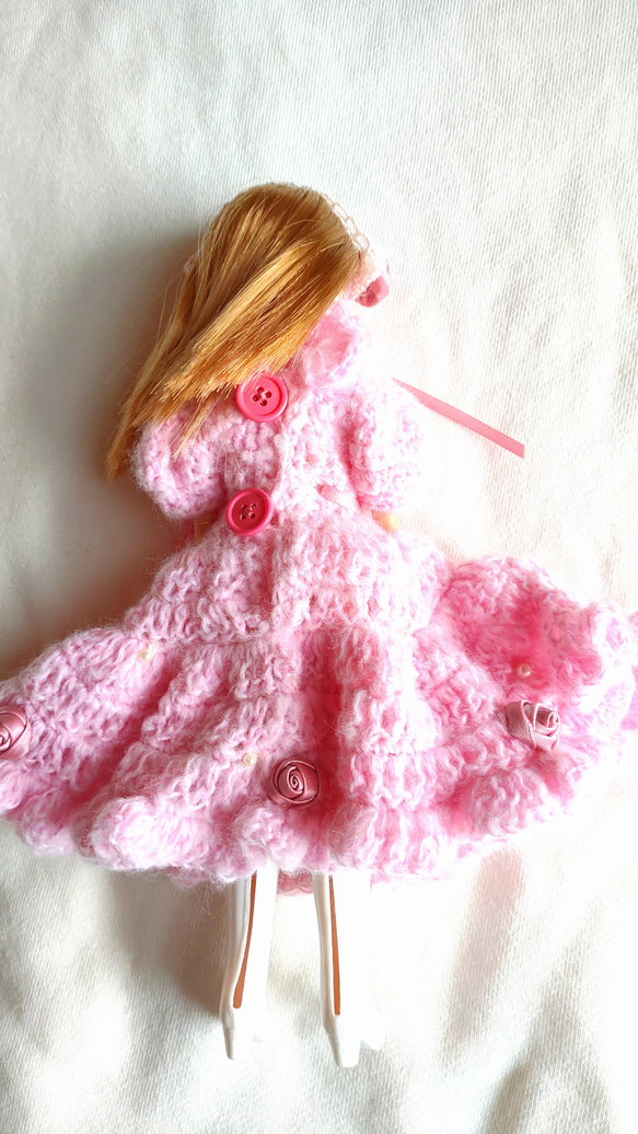 リカちゃん　手編み　ワンピース　ピンク 2枚目の画像